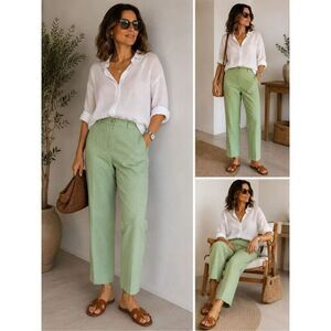 Leon Levin Light Green Windowpane Straight Leg Career Pants Sz16 Made in USA